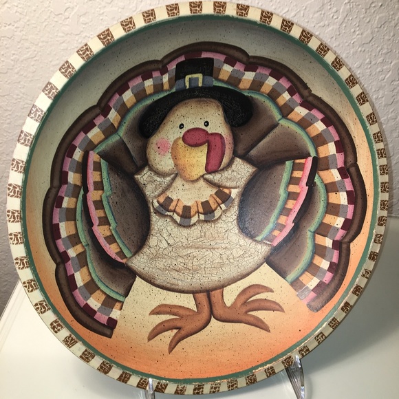 12" Painted Turkey Bowl With Stand - Picture 7 of 8